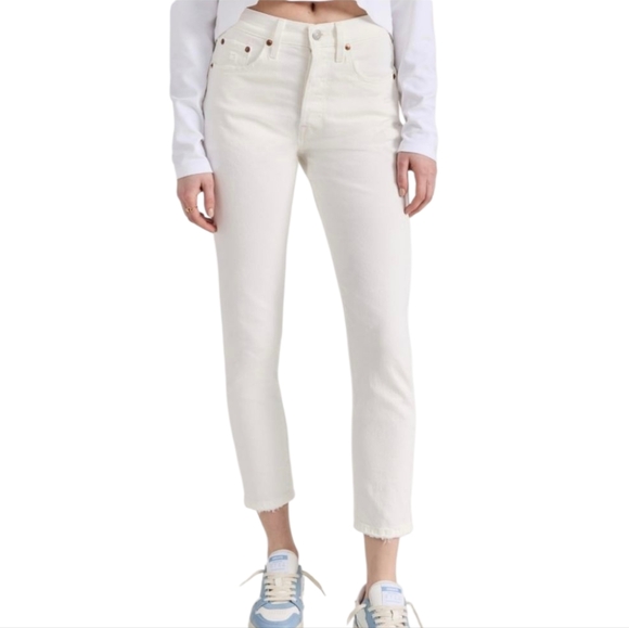 Levis 501 Skinny Jeans White Ankle Length Cropped Raw Hem  Sz 31/28 - Picture 1 of 12